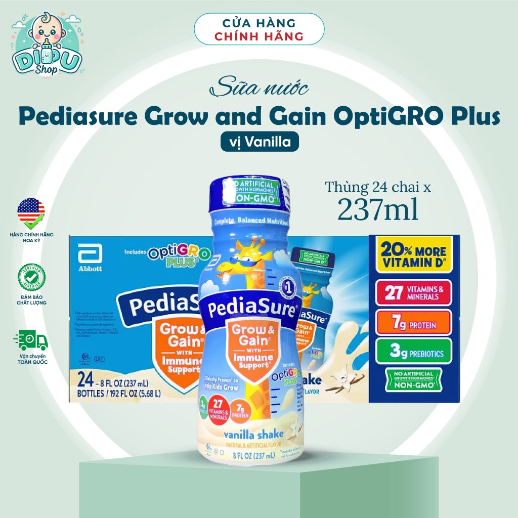 Sữa nước PediaSure Grow & Gain OptiGro – thùng 24 chai 237ml, cho bé 2-13 tuổi