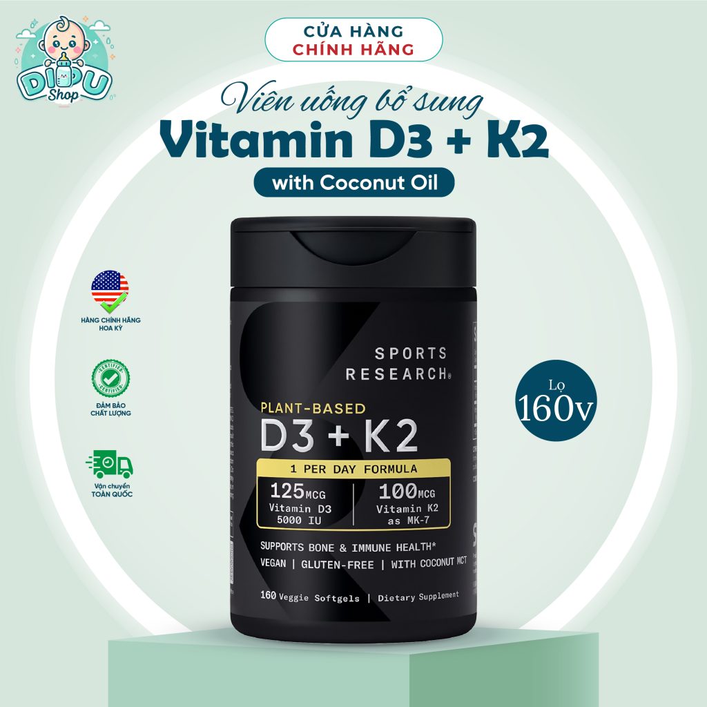 Vitamin D3 + K2 Sports Research 160 viên