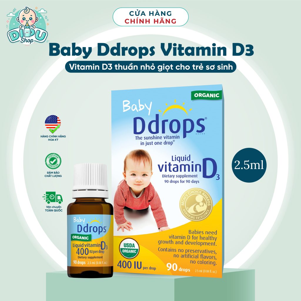 Vitamin D3 Baby Ddrops Organic cho bé - 90 giọt [Hàng công ty- Tem Phụ]