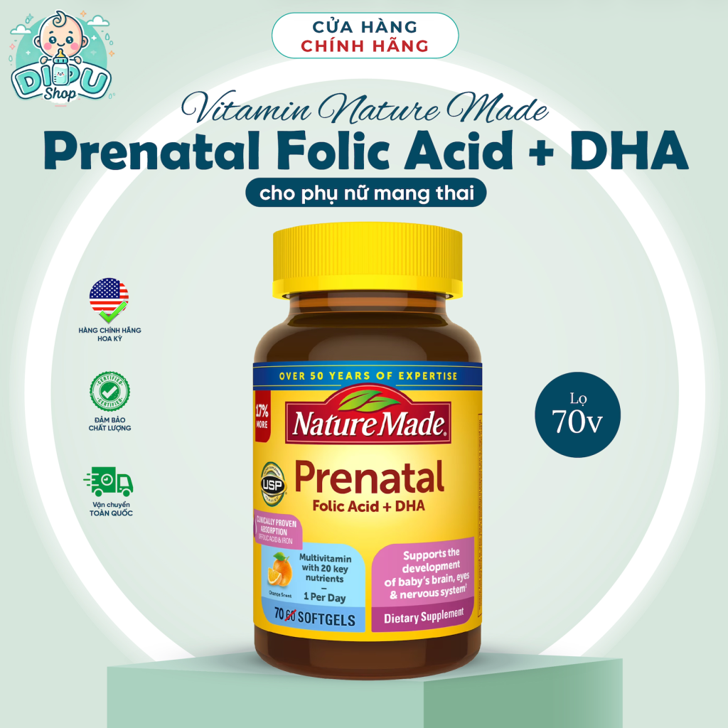 Vitamin Tổng hợp cho mẹ bầu Nature Made Prenatal - 60 viên + 10 viên tặng